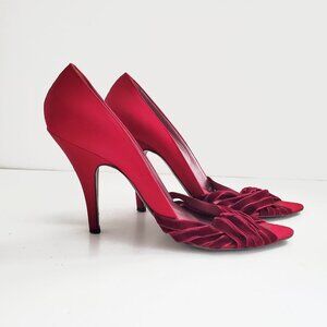 Jean Michel Cazabat Red Velvet Ribbon Heels Vintage 90's Size 39
